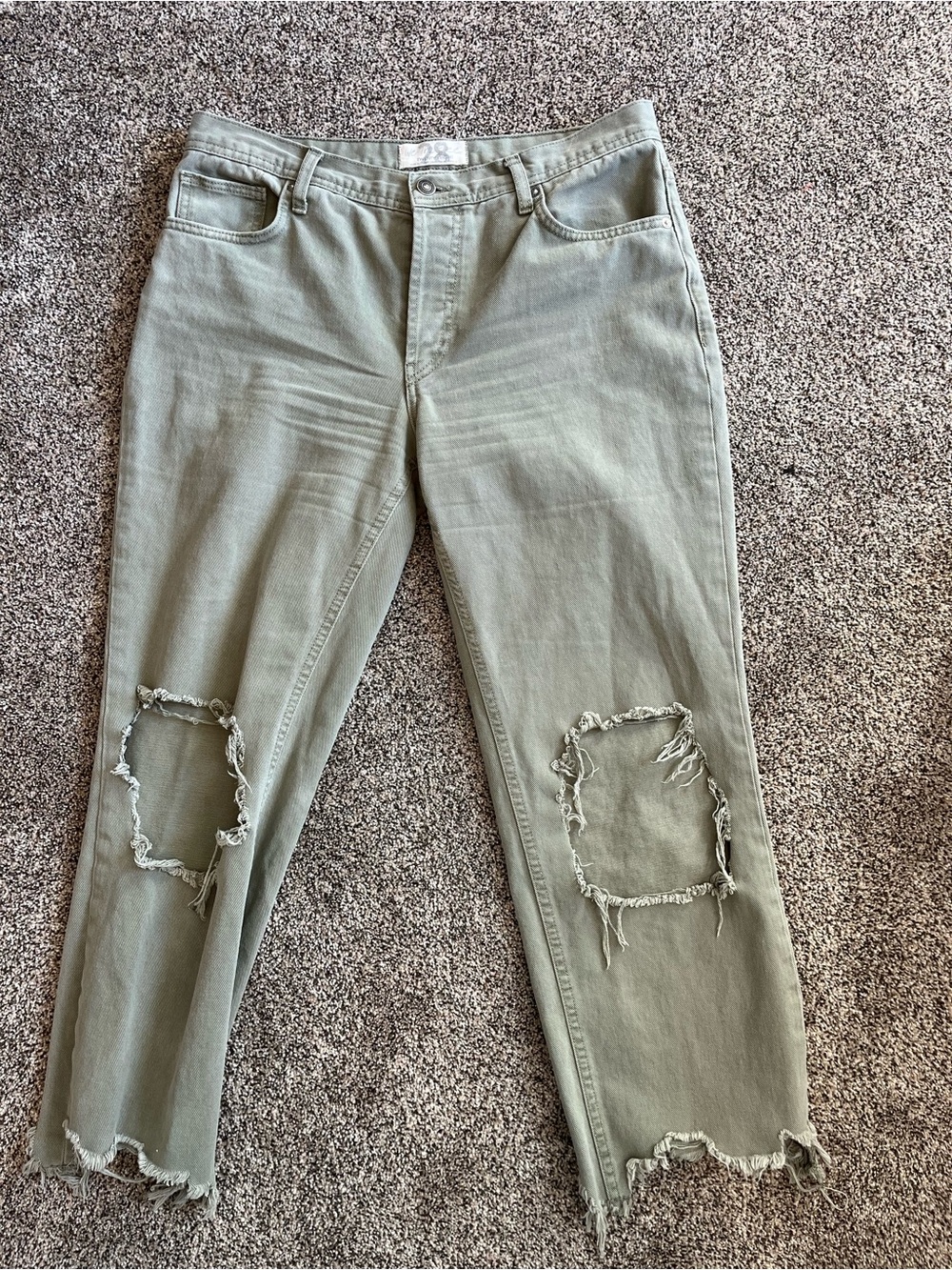 Free People Olive Green Distressed Cropped Jeans